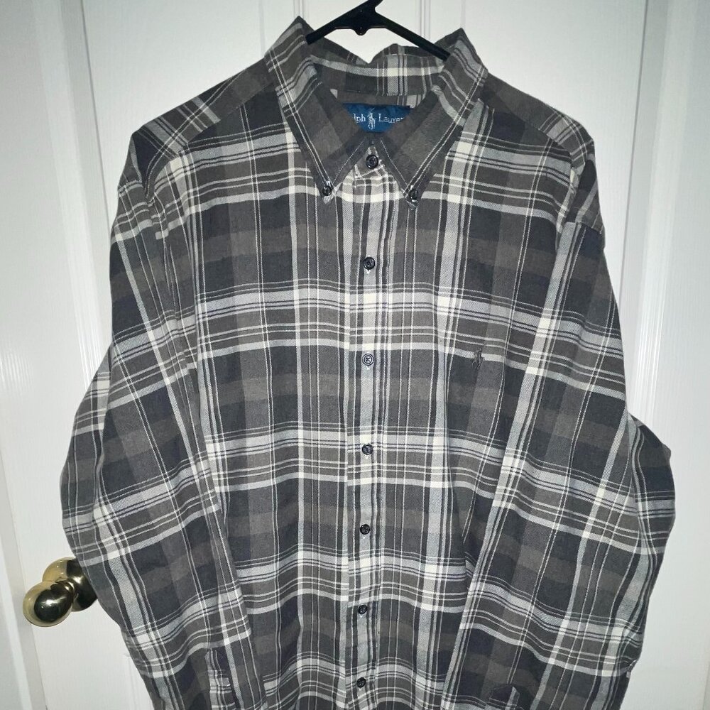 POLO Ralph Lauren Men's‎ Long Sleeve Brown Plaid Fannel Button Down Shirt XXL